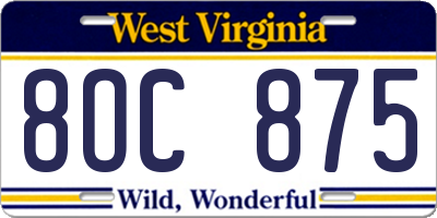 WV license plate 8OC875