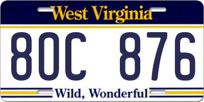 WV license plate 8OC876