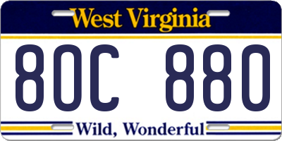 WV license plate 8OC880