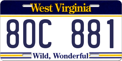 WV license plate 8OC881