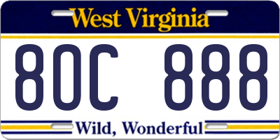 WV license plate 8OC888