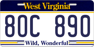 WV license plate 8OC890