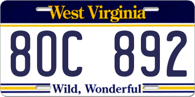 WV license plate 8OC892