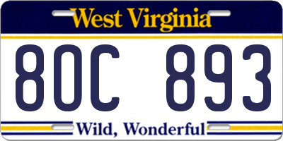 WV license plate 8OC893