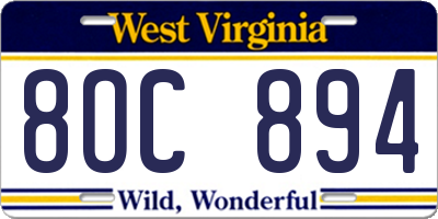 WV license plate 8OC894