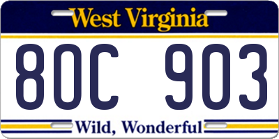 WV license plate 8OC903