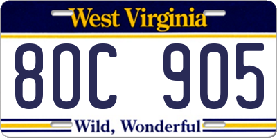 WV license plate 8OC905
