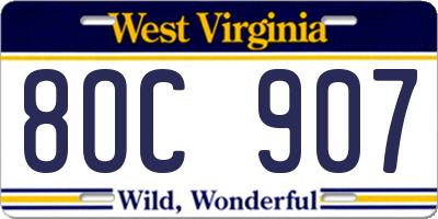 WV license plate 8OC907