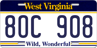 WV license plate 8OC908