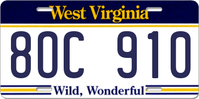 WV license plate 8OC910