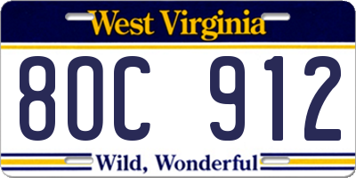 WV license plate 8OC912