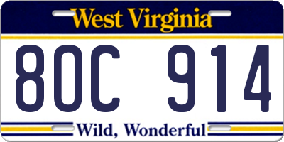 WV license plate 8OC914