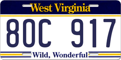 WV license plate 8OC917