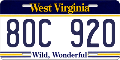 WV license plate 8OC920
