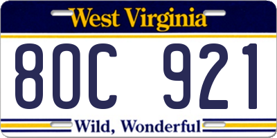WV license plate 8OC921