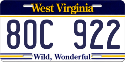 WV license plate 8OC922