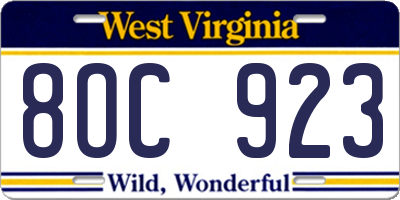 WV license plate 8OC923