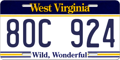WV license plate 8OC924