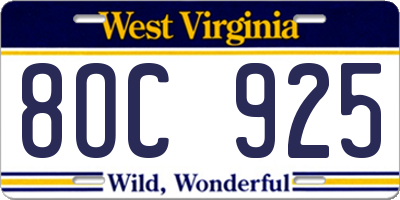 WV license plate 8OC925