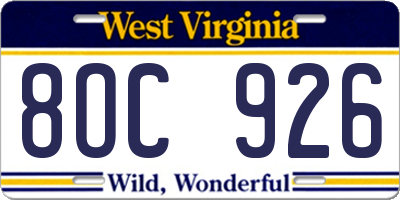 WV license plate 8OC926