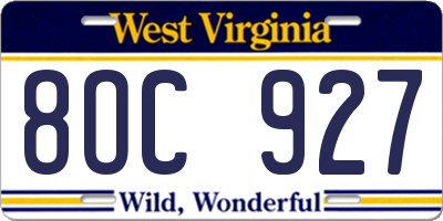WV license plate 8OC927