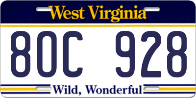 WV license plate 8OC928
