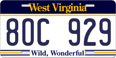 WV license plate 8OC929