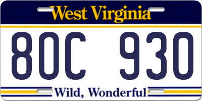 WV license plate 8OC930