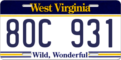 WV license plate 8OC931