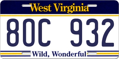 WV license plate 8OC932