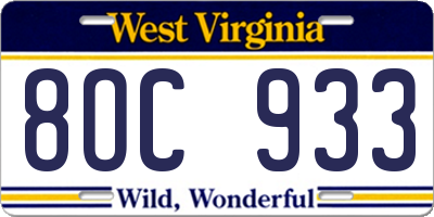 WV license plate 8OC933