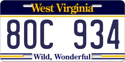 WV license plate 8OC934