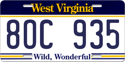 WV license plate 8OC935