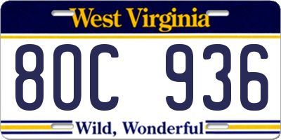 WV license plate 8OC936