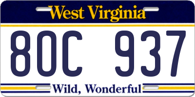 WV license plate 8OC937