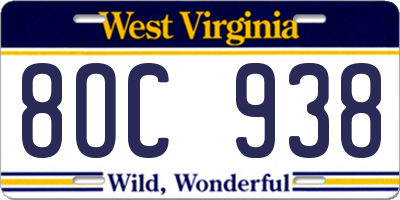 WV license plate 8OC938