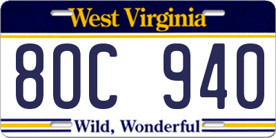 WV license plate 8OC940
