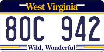 WV license plate 8OC942