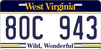 WV license plate 8OC943