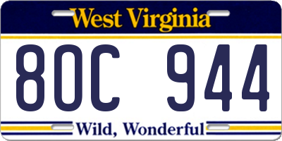 WV license plate 8OC944