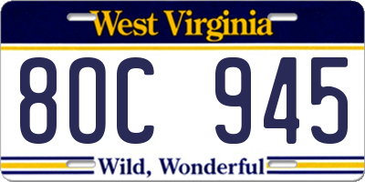 WV license plate 8OC945