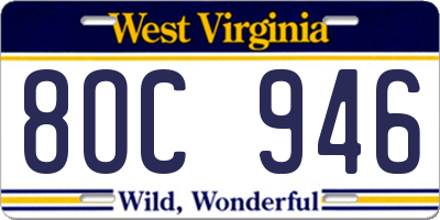WV license plate 8OC946