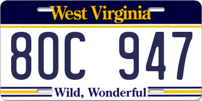 WV license plate 8OC947