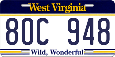 WV license plate 8OC948
