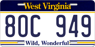 WV license plate 8OC949
