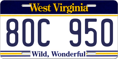 WV license plate 8OC950