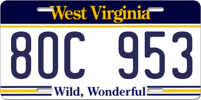WV license plate 8OC953