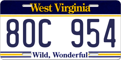 WV license plate 8OC954
