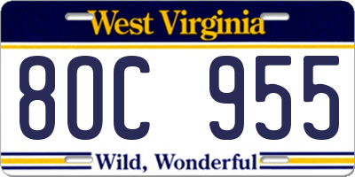 WV license plate 8OC955