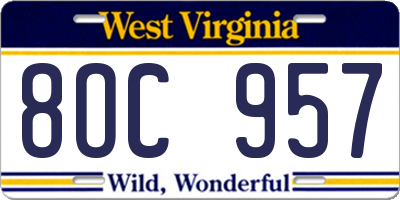 WV license plate 8OC957